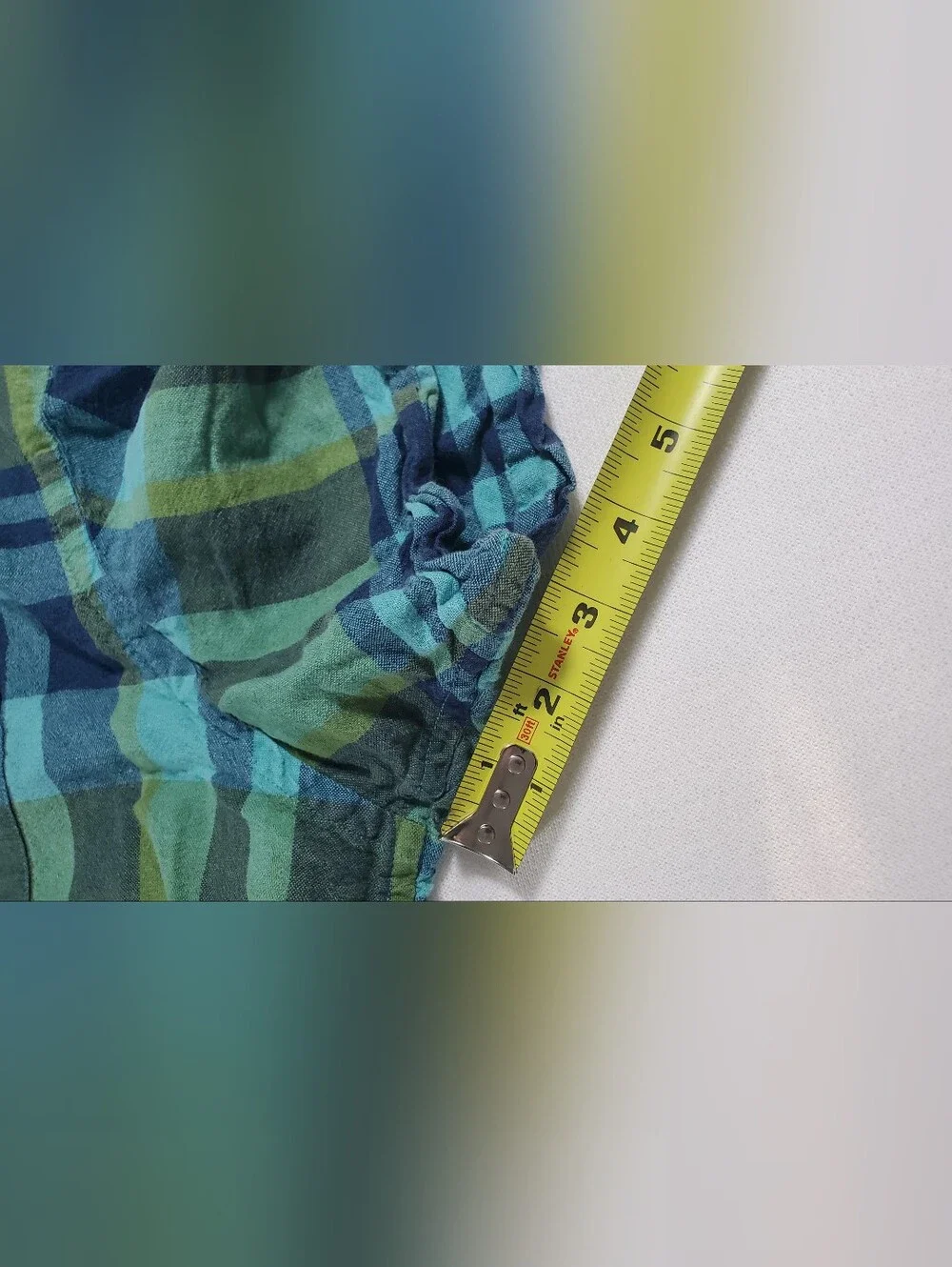 Banana Republic Mens XL Shirt Blue Green Plaid Linen Cotton Short Sleeve Pocket